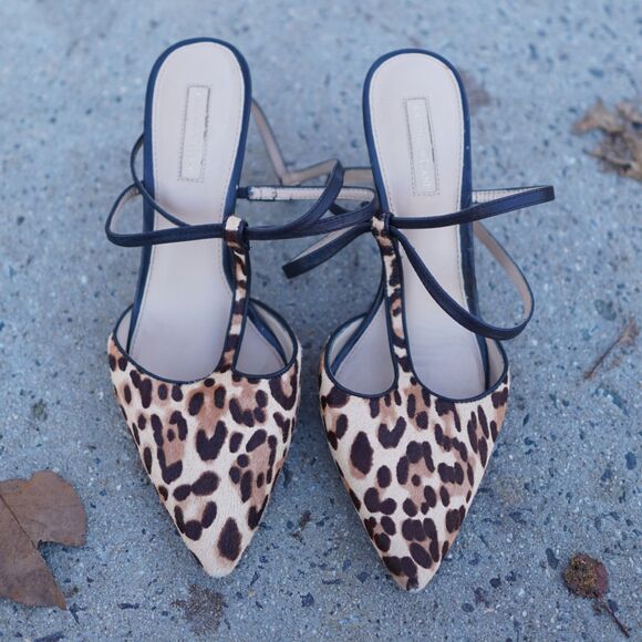 Antonio Melani Calf Hair Leopard Print Ankle Strap Heels 9.5M Leather - Picture 9 of 10